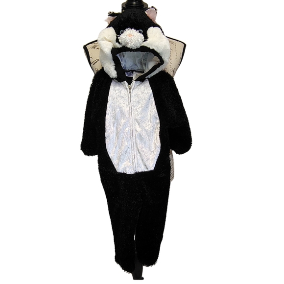 Other - Kids Cat Halloween‎ Costume Medium Black & White Plushie Hooded Onesie Childrens